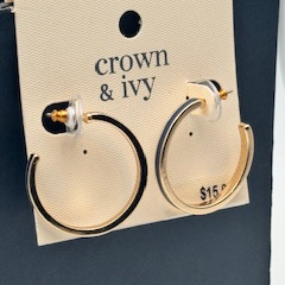 Crown & Ivy 3/4 Hoop Golden Earrings with Blue Inlay - Picture 3 of 4